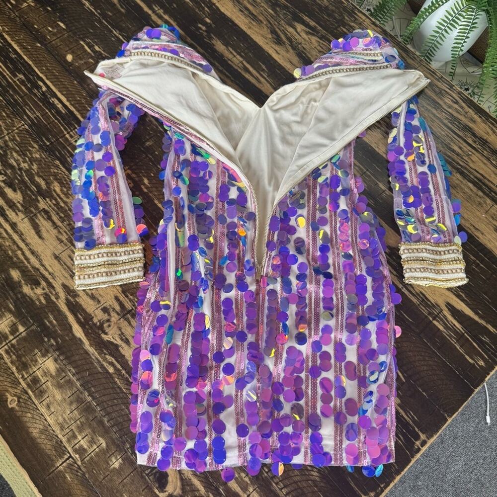 L’ATISTE - Purple Sequin & Gold Dress - SMALL - Picture 12 of 16